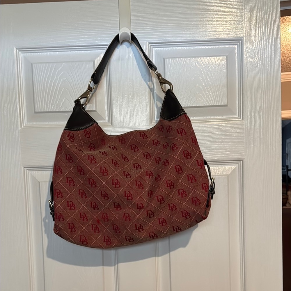 Dooney & Bourke Large Red and Brown Shoulder Bag with Dust Bag